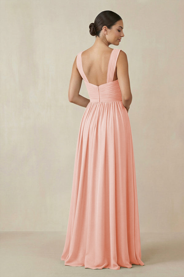 Chiffon A - Line Pleated Bridesmaid Dress in Rose Petal - SHE IS ME Bridesmaid Dresses