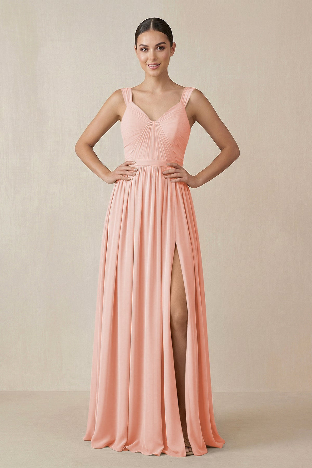 Chiffon A - Line Pleated Bridesmaid Dress in Rose Petal - KISS BRIDAL Bridesmaid Dresses