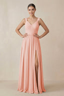 Chiffon A - Line Pleated Bridesmaid Dress in Rose Petal - SHE IS ME Bridesmaid Dresses