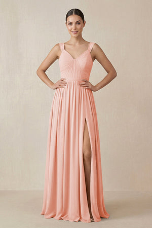 Chiffon A - Line Pleated Bridesmaid Dress in Rose Petal - SHE IS ME Bridesmaid Dresses