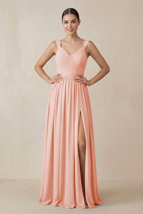 Chiffon A - Line Pleated Bridesmaid Dress in Rose Petal - SHE IS ME Bridesmaid Dresses