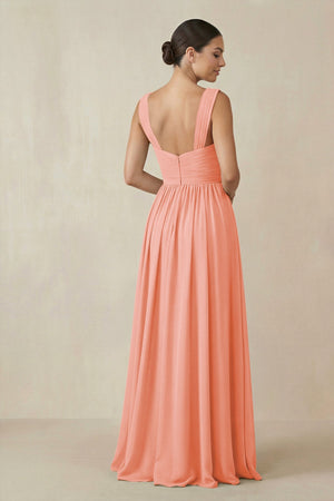 Chiffon A - Line Pleated Bridesmaid Dress in Rosette - SHE IS ME Bridesmaid Dresses