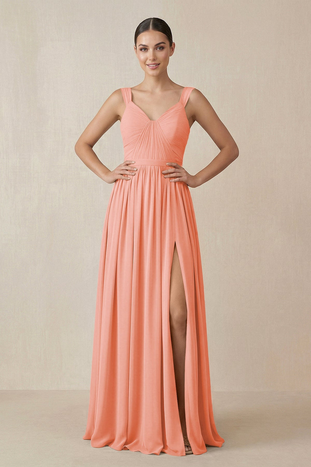 Chiffon A - Line Pleated Bridesmaid Dress in Rosette - KISS BRIDAL Bridesmaid Dresses