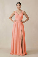 Chiffon A - Line Pleated Bridesmaid Dress in Rosette - SHE IS ME Bridesmaid Dresses