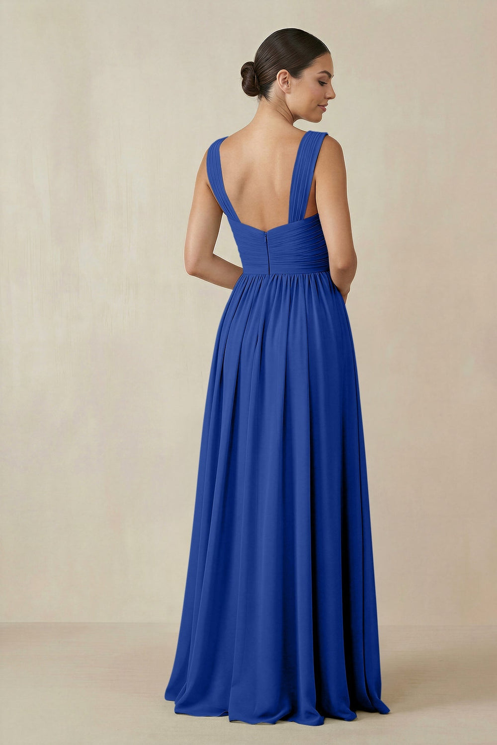 Chiffon A - Line Pleated Bridesmaid Dress in Royal Blue - KISS BRIDAL Bridesmaid Dresses