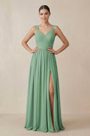 Chiffon A - Line Pleated Bridesmaid Dress in Sea Glass - SHE IS ME Bridesmaid Dresses