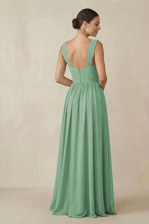 Chiffon A - Line Pleated Bridesmaid Dress in Sea Glass - SHE IS ME Bridesmaid Dresses