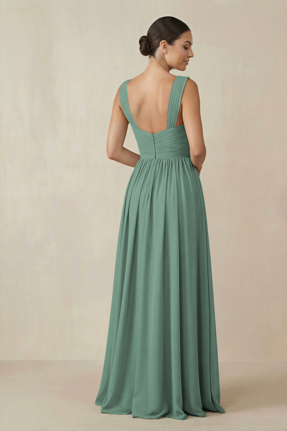 Chiffon A-Line Pleated Bridesmaid Dress in Sea Glass