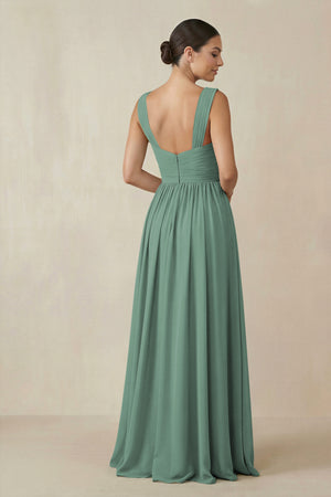 Chiffon A - Line Pleated Bridesmaid Dress in Sea Glass - KISS BRIDAL Bridesmaid Dresses