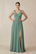 Chiffon A - Line Pleated Bridesmaid Dress in Sea Glass - KISS BRIDAL Bridesmaid Dresses