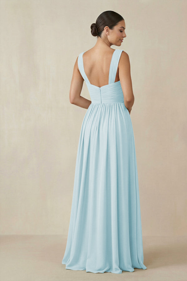 Chiffon A - Line Pleated Bridesmaid Dress in Sky Blue - SHE IS ME Bridesmaid Dresses