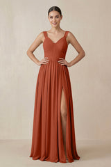 Chiffon A - Line Pleated Bridesmaid Dress in Spice - KISS BRIDAL Bridesmaid Dresses