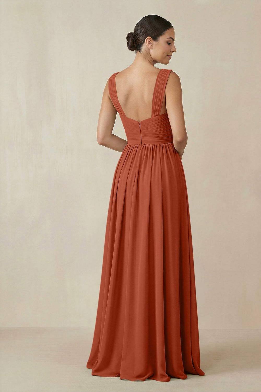 Chiffon A - Line Pleated Bridesmaid Dress in Spice - KISS BRIDAL Bridesmaid Dresses