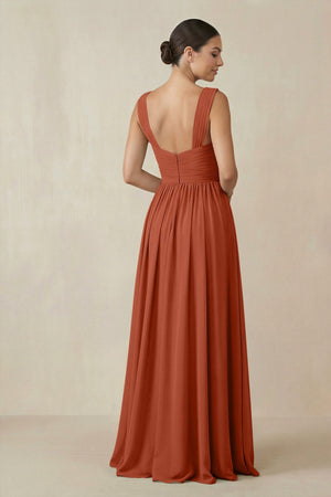 Chiffon A - Line Pleated Bridesmaid Dress in Spice - SHE IS ME Bridesmaid Dresses