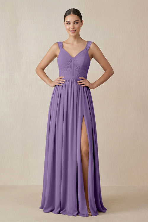 Chiffon A - Line Pleated Bridesmaid Dress in Tahiti - SHE IS ME Bridesmaid Dresses