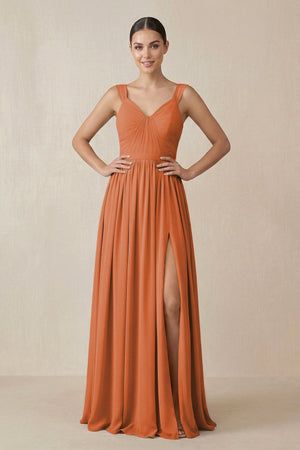 Chiffon A - Line Pleated Bridesmaid Dress in Terracotta - SHE IS ME Bridesmaid Dresses
