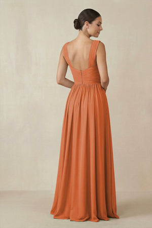 Chiffon A - Line Pleated Bridesmaid Dress in Terracotta - SHE IS ME Bridesmaid Dresses