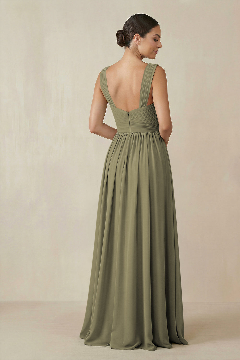 Chiffon A-Line Pleated Bridesmaid Dress in Thyme
