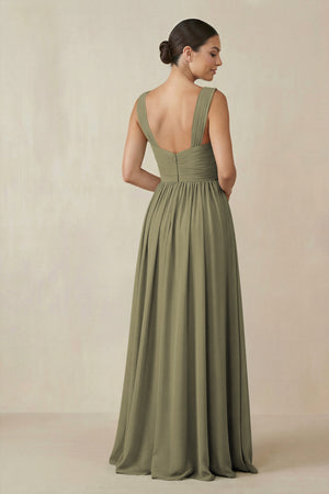 Chiffon A - Line Pleated Bridesmaid Dress in Thyme - KISS BRIDAL Bridesmaid Dresses