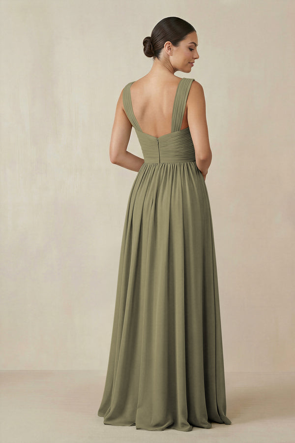 Chiffon A - Line Pleated Bridesmaid Dress in Thyme - KISS BRIDAL Bridesmaid Dresses