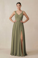 Chiffon A - Line Pleated Bridesmaid Dress in Thyme - KISS BRIDAL Bridesmaid Dresses