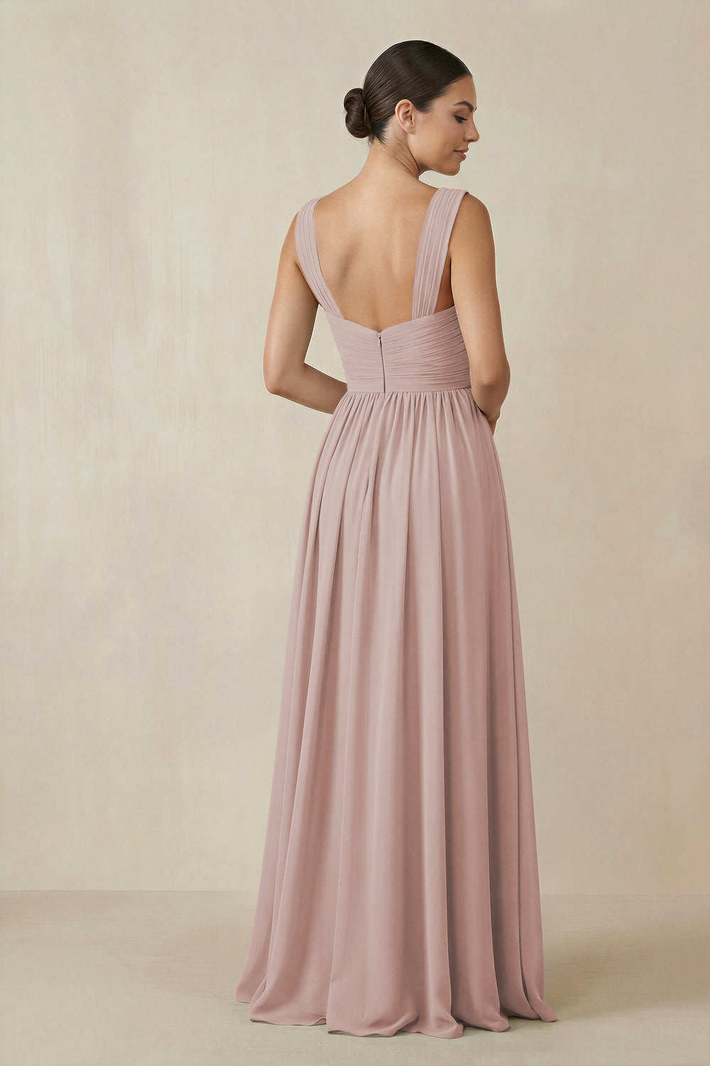 Chiffon A-Line Pleated Bridesmaid Dress in Toffee