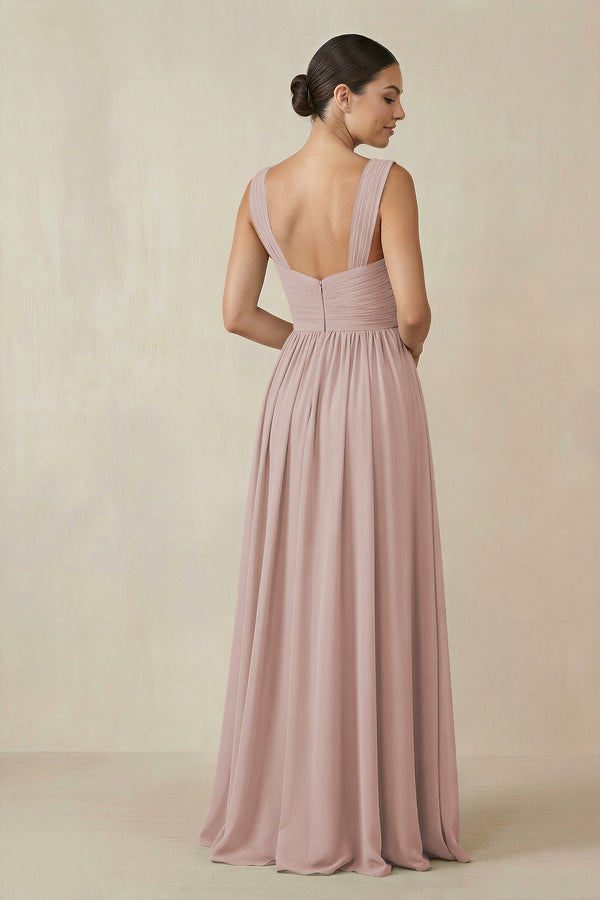 Chiffon A-Line Pleated Bridesmaid Dress in Toffee (2) | KISSBRIDAL
