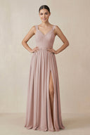 Chiffon A - Line Pleated Bridesmaid Dress in Toffee - SHE IS ME Bridesmaid Dresses