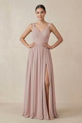 Chiffon A-Line Pleated Bridesmaid Dress in Toffee | KISSBRIDAL