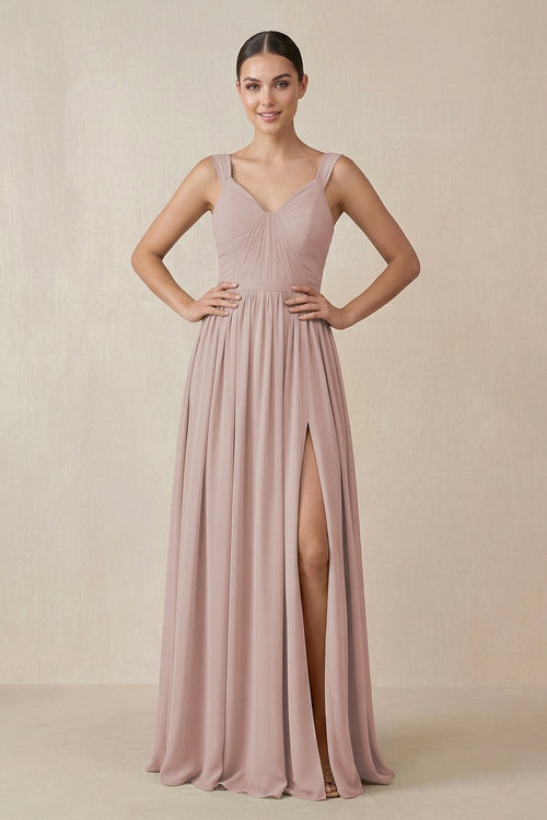 Chiffon A-Line Pleated Bridesmaid Dress in Toffee | KISSBRIDAL