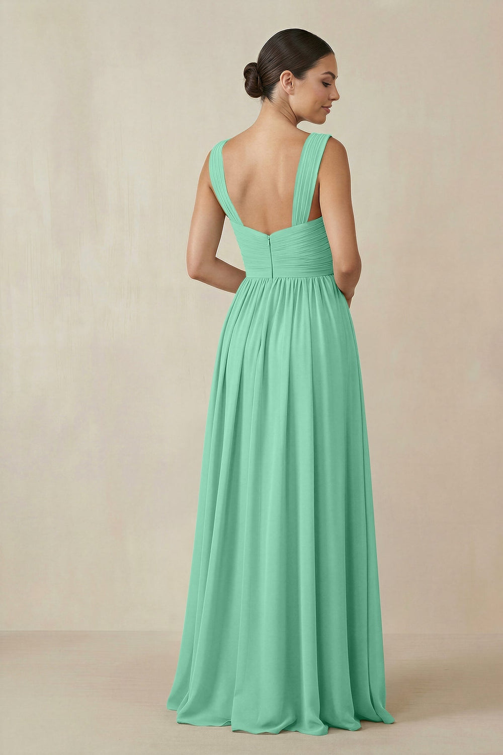 Chiffon A - Line Pleated Bridesmaid Dress in Turquoise - KISS BRIDAL Bridesmaid Dresses