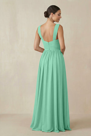 Chiffon A - Line Pleated Bridesmaid Dress in Turquoise - SHE IS ME Bridesmaid Dresses