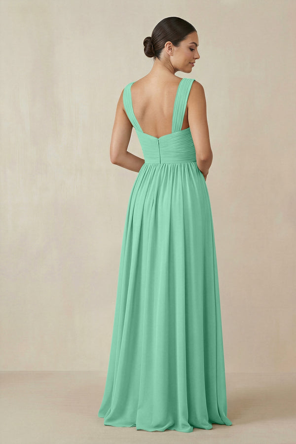 Chiffon A - Line Pleated Bridesmaid Dress in Turquoise - SHE IS ME Bridesmaid Dresses