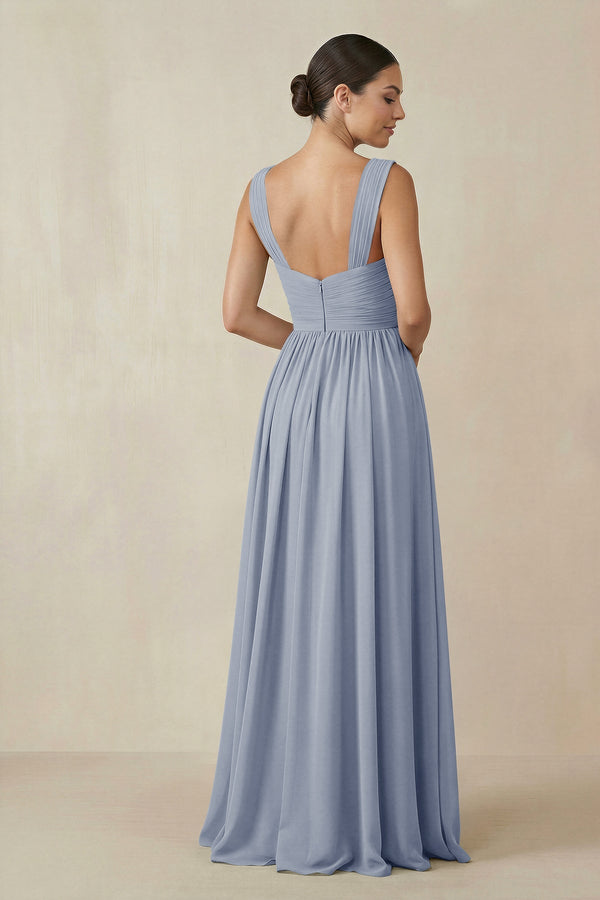 Chiffon A - Line Pleated Bridesmaid Dress in Twilight - SHE IS ME Bridesmaid Dresses