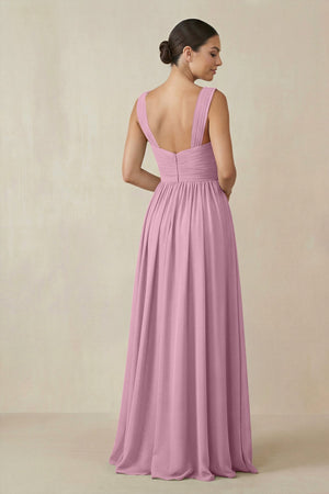 Chiffon A - Line Pleated Bridesmaid Dress in Vintage Mauve - SHE IS ME Bridesmaid Dresses