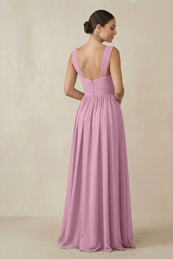 Chiffon A - Line Pleated Bridesmaid Dress in Vintage Mauve - SHE IS ME Bridesmaid Dresses