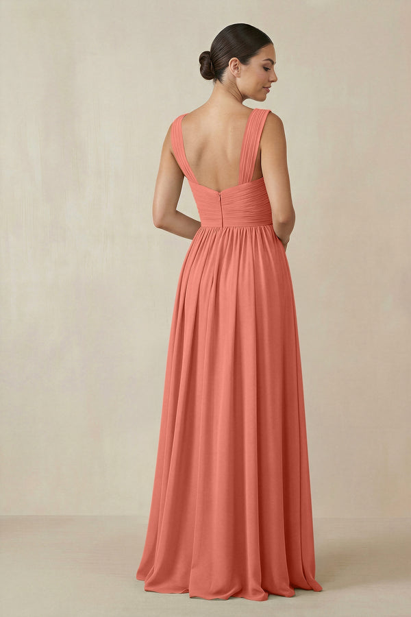 Chiffon A - Line Pleated Bridesmaid Dress in Wild Rose - SHE IS ME Bridesmaid Dresses