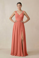Chiffon A - Line Pleated Bridesmaid Dress in Wild Rose - SHE IS ME Bridesmaid Dresses