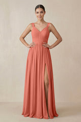 Chiffon A - Line Pleated Bridesmaid Dress in Wild Rose - KISS BRIDAL Bridesmaid Dresses