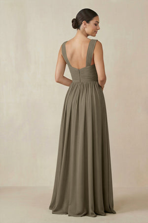 Chiffon A - Line Pleated Bridesmaid Dress in Willow Green - SHE IS ME Bridesmaid Dresses