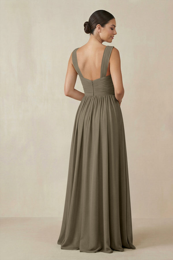 Chiffon A - Line Pleated Bridesmaid Dress in Willow Green - SHE IS ME Bridesmaid Dresses