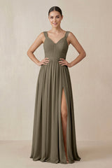 Chiffon A - Line Pleated Bridesmaid Dress in Willow Green - KISS BRIDAL Bridesmaid Dresses
