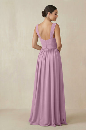 Chiffon A - Line Pleated Bridesmaid Dress in Wisteria - SHE IS ME Bridesmaid Dresses