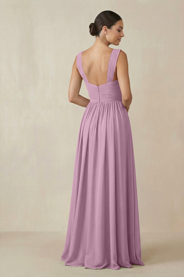 Chiffon A - Line Pleated Bridesmaid Dress in Wisteria - SHE IS ME Bridesmaid Dresses