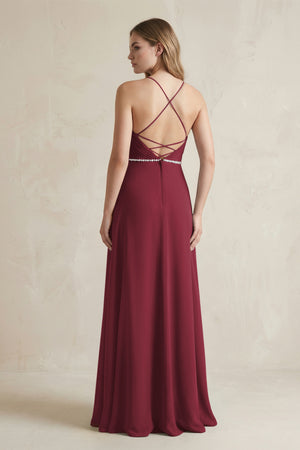 Chiffon A-Line Ruched Cami Strap Bridesmaid Dress  in Berry (2) | KISSBRIDAL