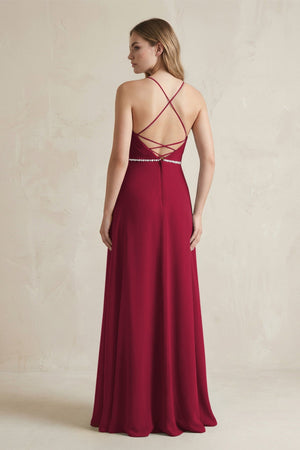 Chiffon A - Line Ruched Cami Strap Bridesmaid Dress in Berry - SHE IS ME Bridesmaid Dresses
