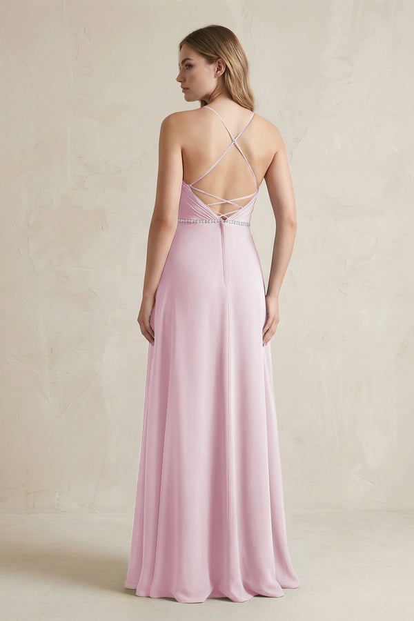 Chiffon A-Line Ruched Cami Strap Bridesmaid Dress  in Candy Pink (2) | KISSBRIDAL