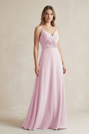 Chiffon A-Line Ruched Cami Strap Bridesmaid Dress  in Candy Pink | KISSBRIDAL