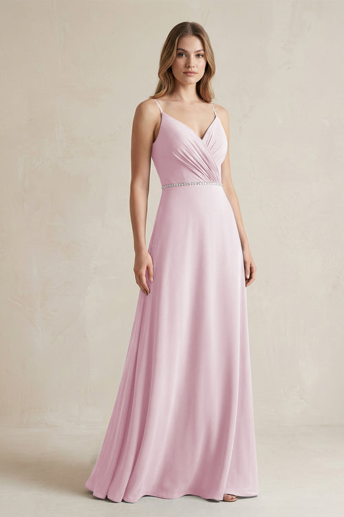 Chiffon A-Line Ruched Cami Strap Bridesmaid Dress  in Candy Pink | KISSBRIDAL