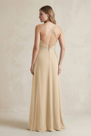 Chiffon A-Line Ruched Cami Strap Bridesmaid Dress  in Champagne (2) | KISSBRIDAL